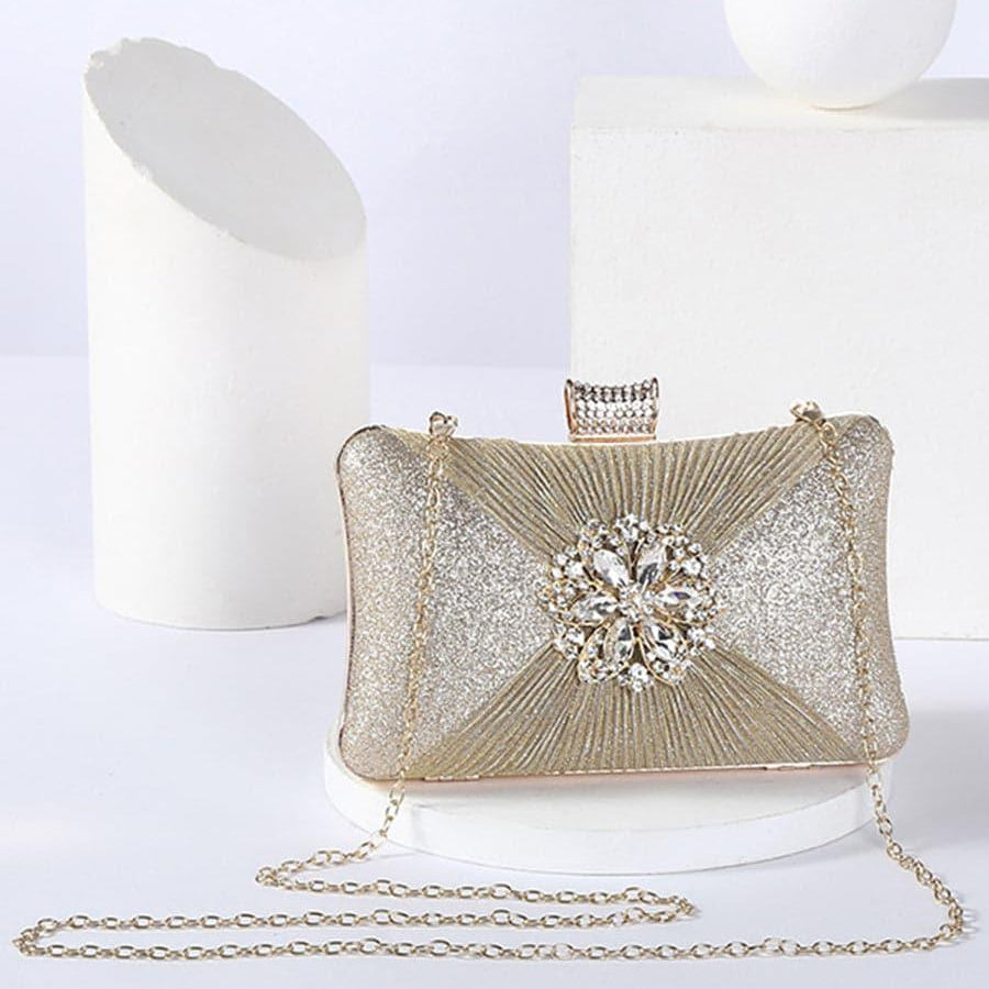 Fold Inlay Stone Square Evening Clutch Bag Shoulder MNBF011 - MISS ORD