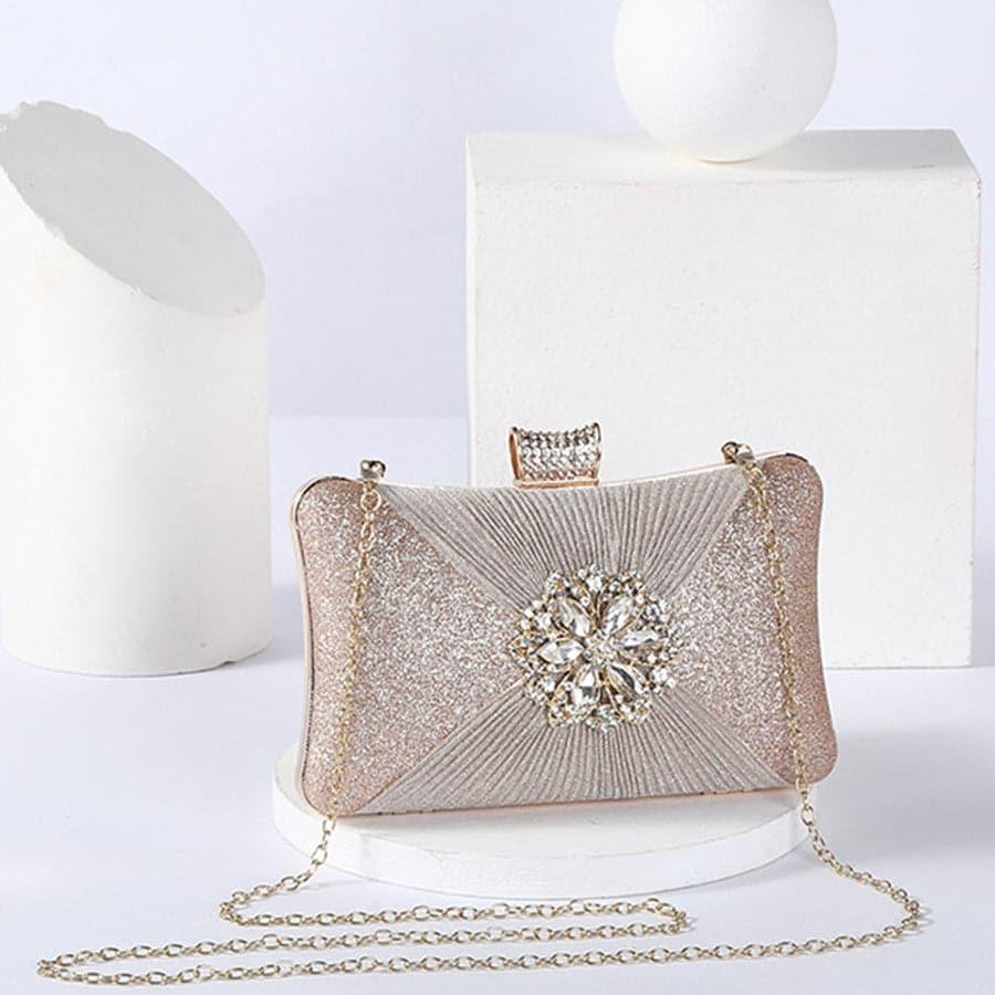 Fold Inlay Stone Square Evening Clutch Bag Shoulder MNBF011 - MISS ORD