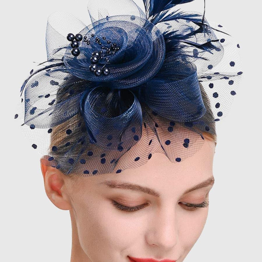 Fancy Net Yarn With Feather Bead Tea Party Hats MTS0010 - MISS ORD