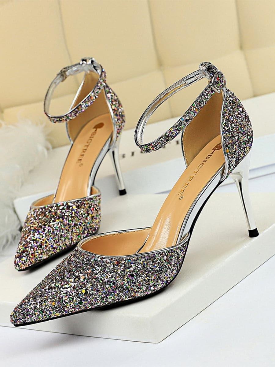Metal Thin Buckle Sequins High Heel Sandals MHE1015 - MISS ORD
