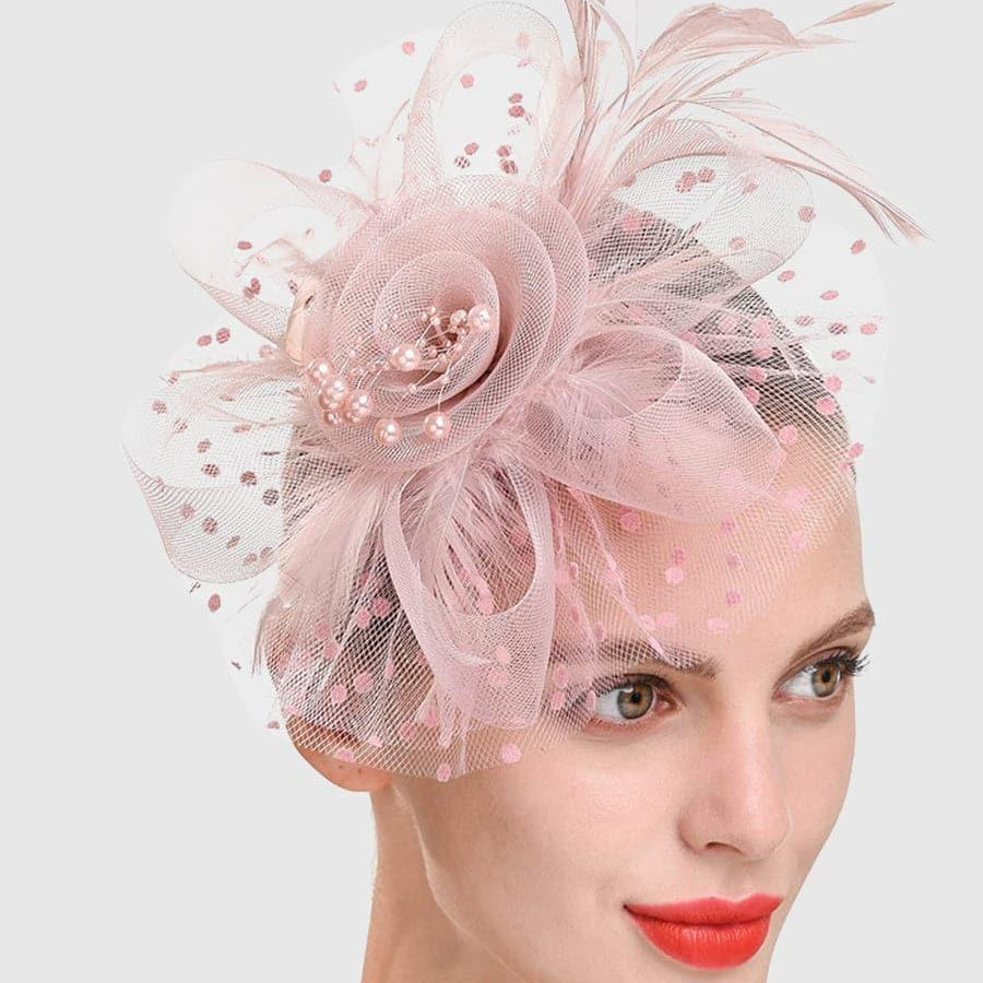 Fancy Net Yarn With Feather Bead Tea Party Hats MTS0010 - MISS ORD