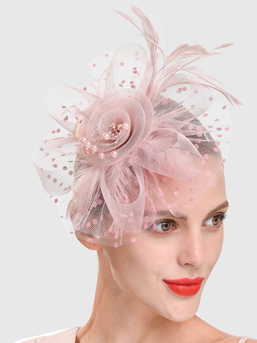 Fancy Net Yarn With Feather Bead Tea Party Hats MTS0010 - MISS ORD