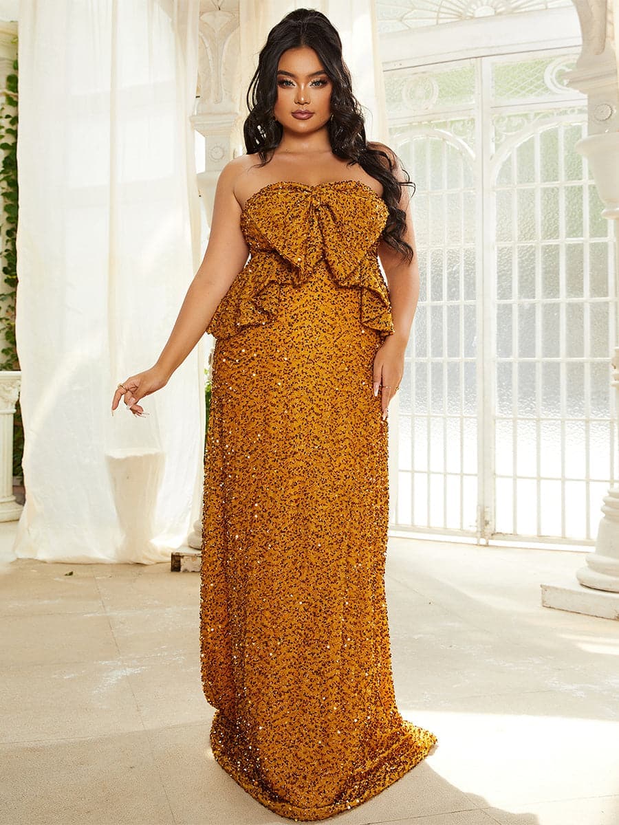 Plus Size Ruffle Bow Sequin Ginger Evening Dress PJM022L MISS ORD