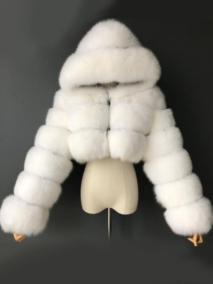 Ivory Faux Fur Hooded Coat MSF004 - MISS ORD