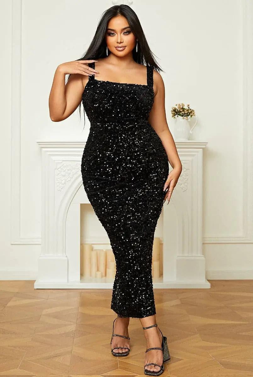 Square Neck Sequin Cocktail Dress XJ468 - MISS ORD