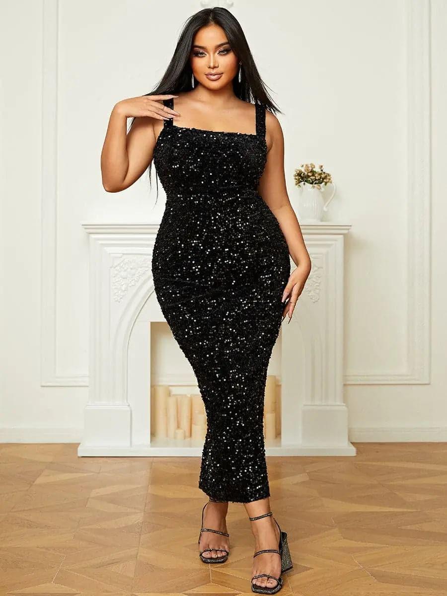 Square Neck Sequin Cocktail Dress XJ468 - MISS ORD