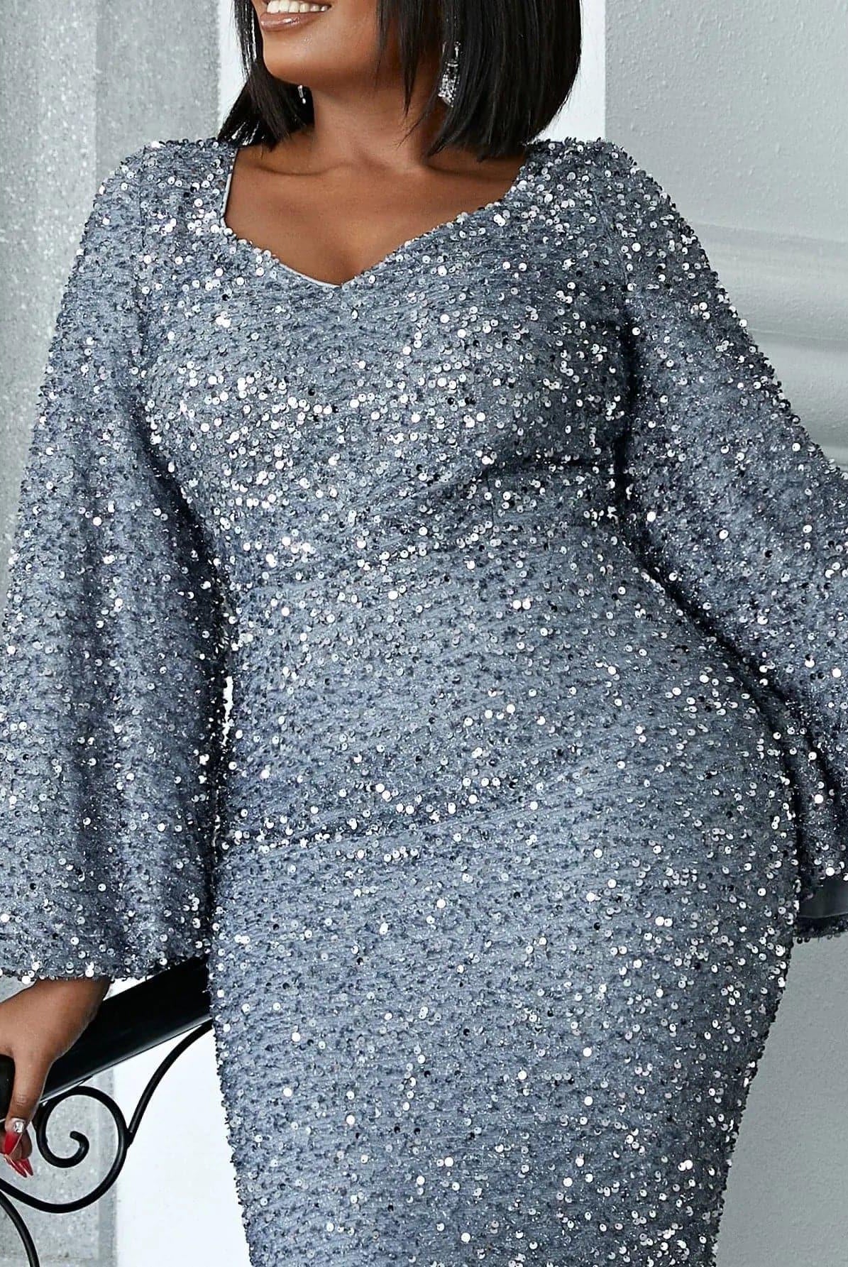 Flared Sleeve Curve Dress PM02010 - MISS ORD