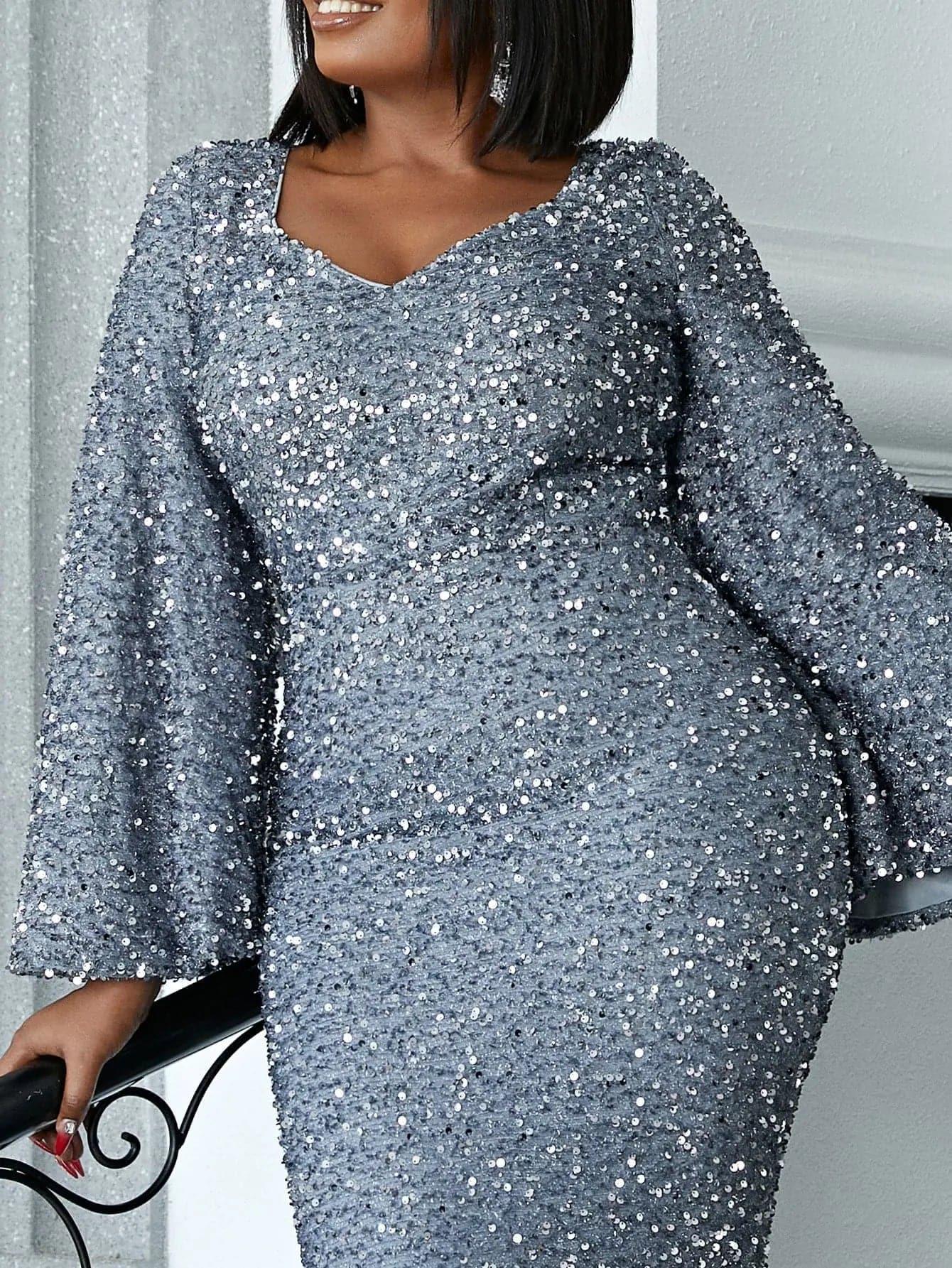 Flared Sleeve Curve Dress PM02010 - MISS ORD