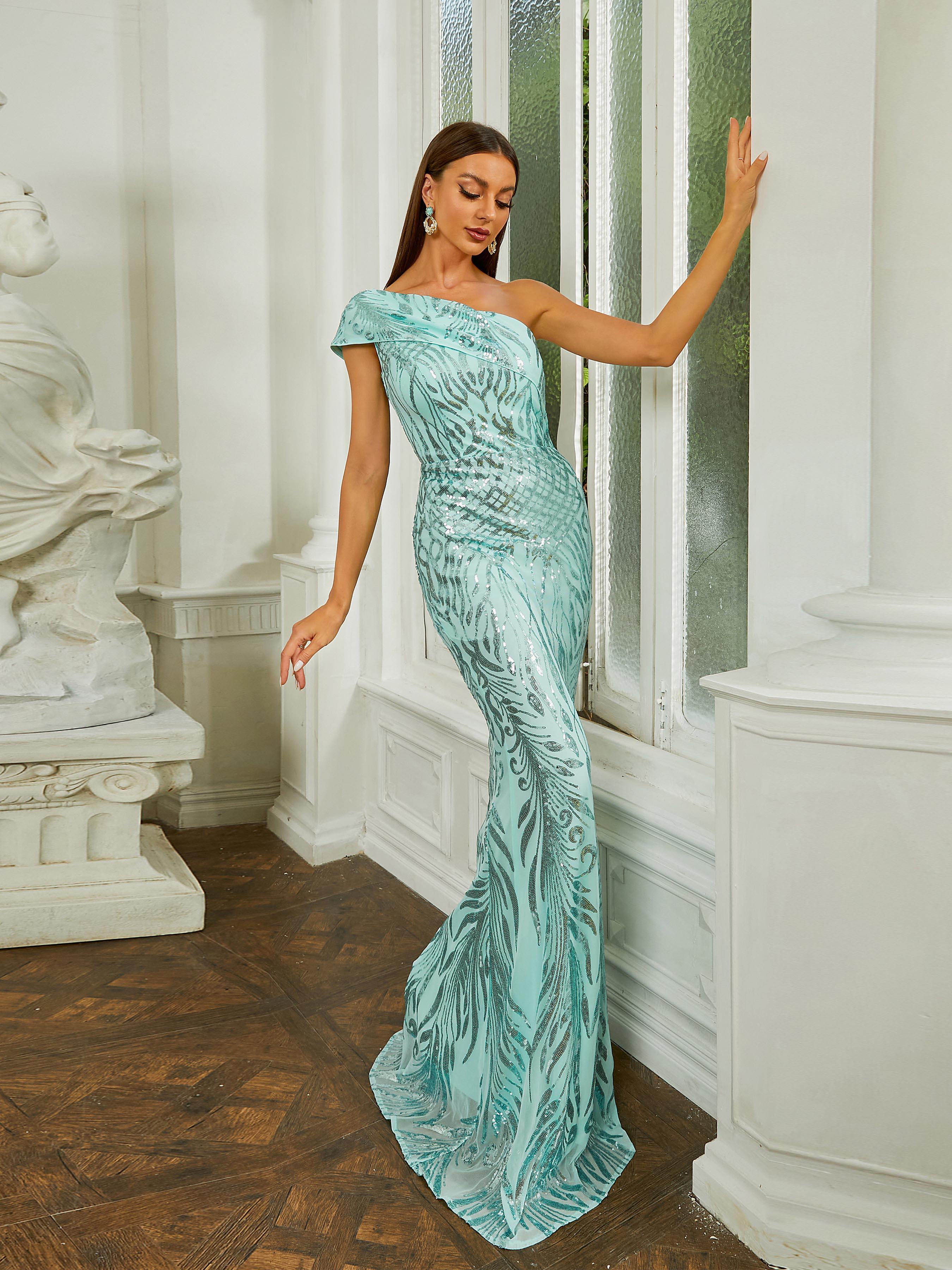 One Shoulder Sequin Evening Dress RM20284 - MISS ORD
