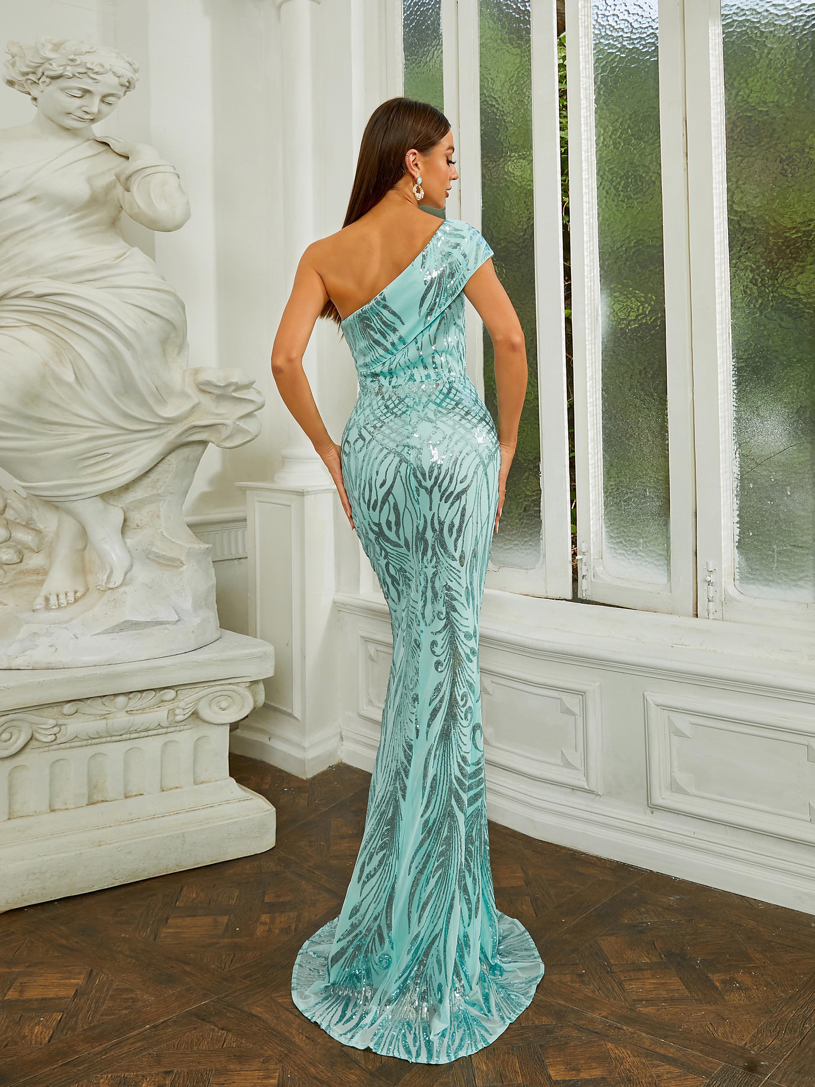 One Shoulder Sequin Evening Dress RM20284 - MISS ORD