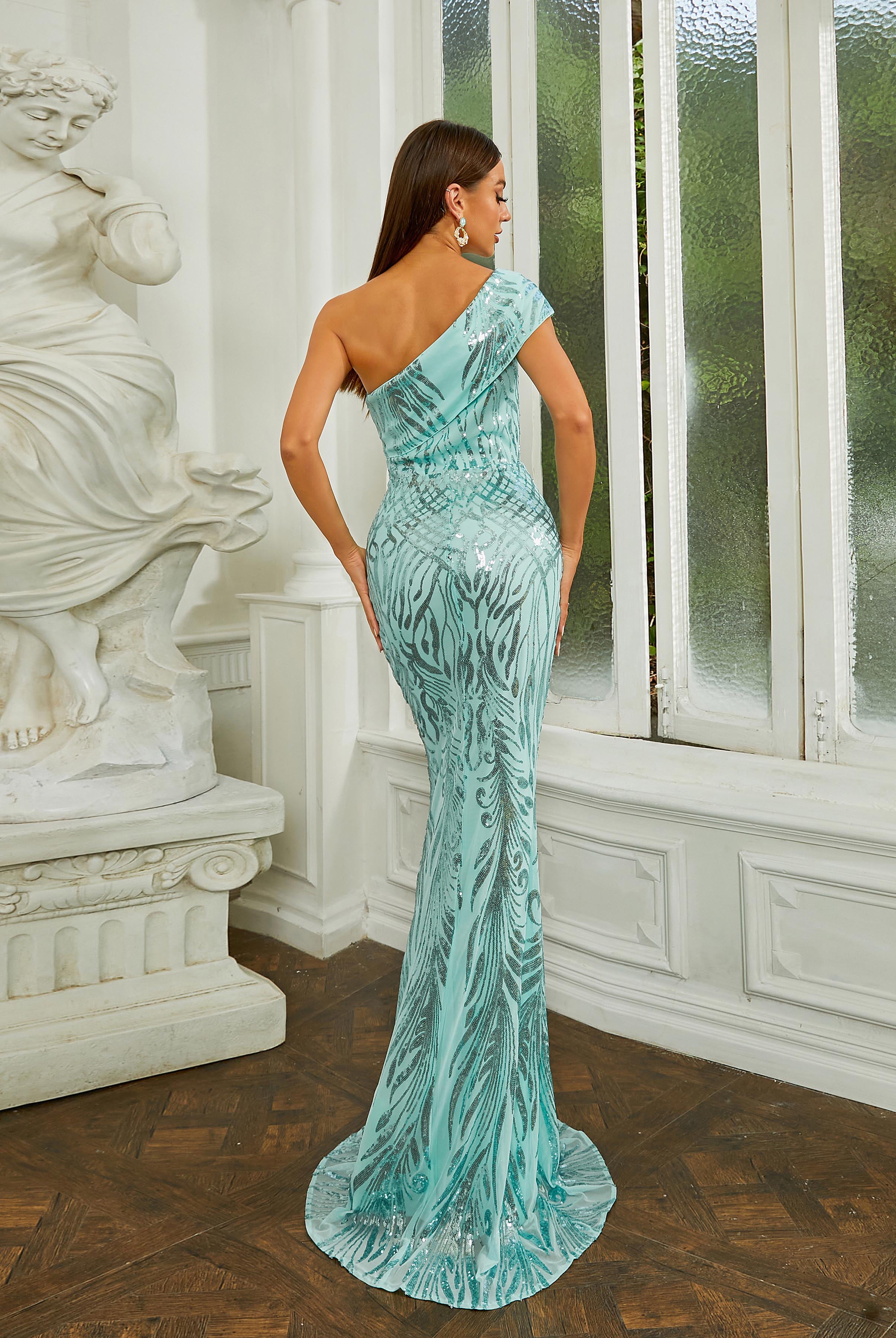 MISSORD One Shoulder Backless Mermaid Sequin Prom Dress
