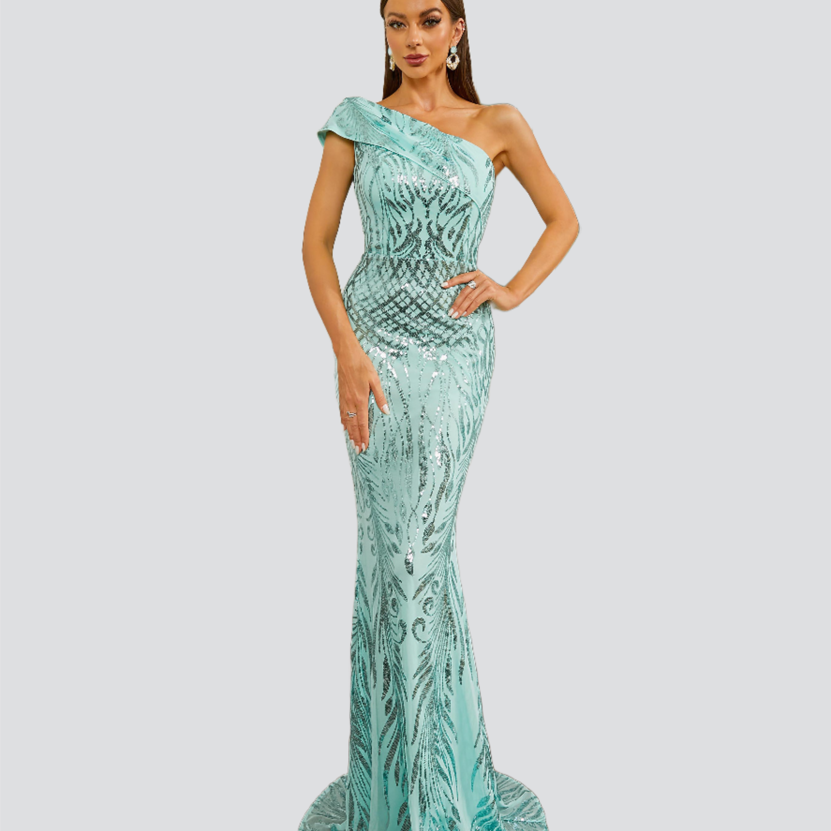 One Shoulder Sequin Evening Dress RM20284