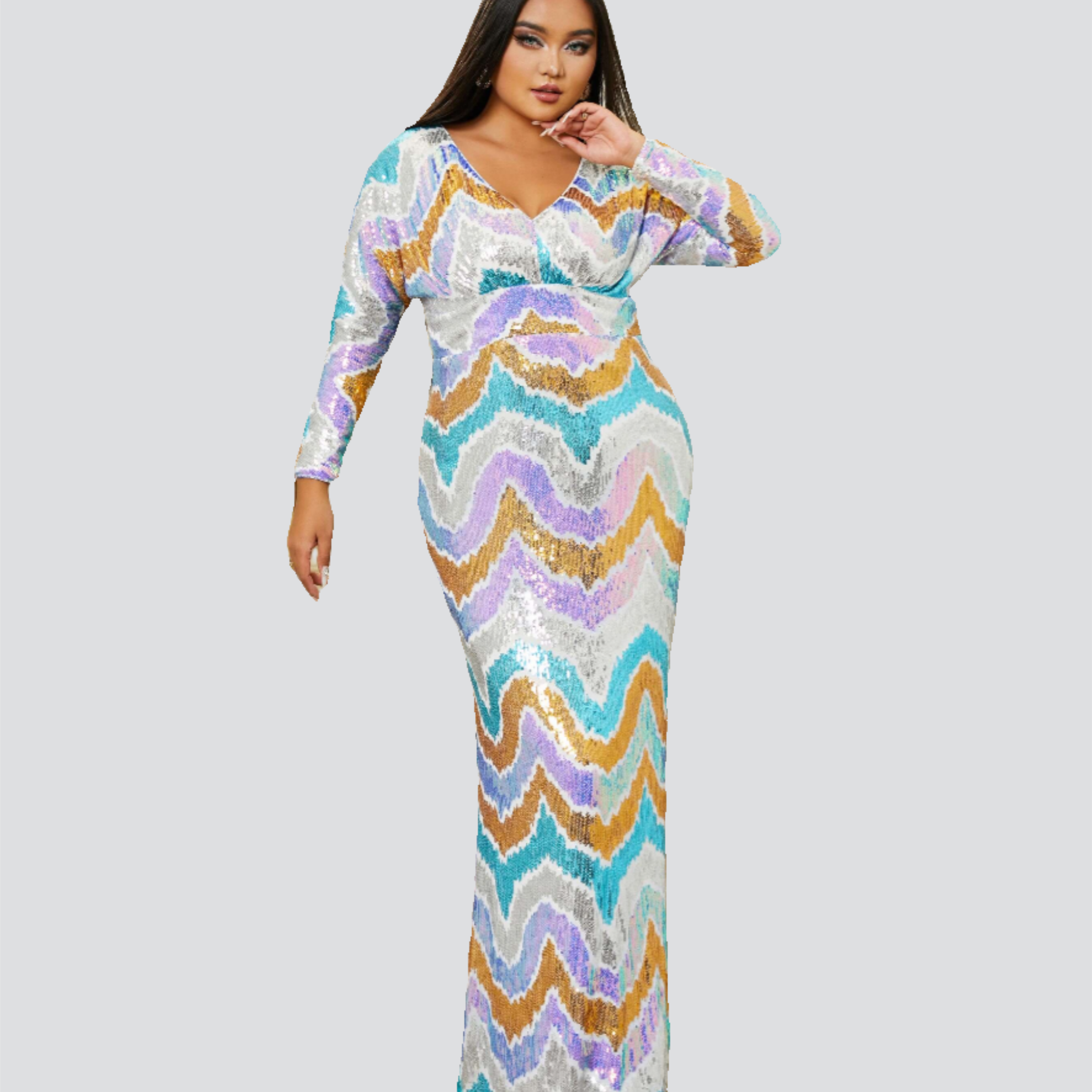 Plus Size Stripe V-neck Mermaid Prom Dress PRM20814