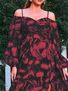 MISSORD Off The Shoulder Printed Red Knit Vacation Dress