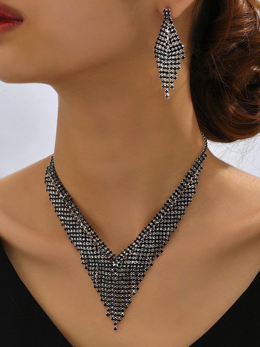 Fashion Tassel Black Crystal Necklace Set MSE00134 MISS ORD