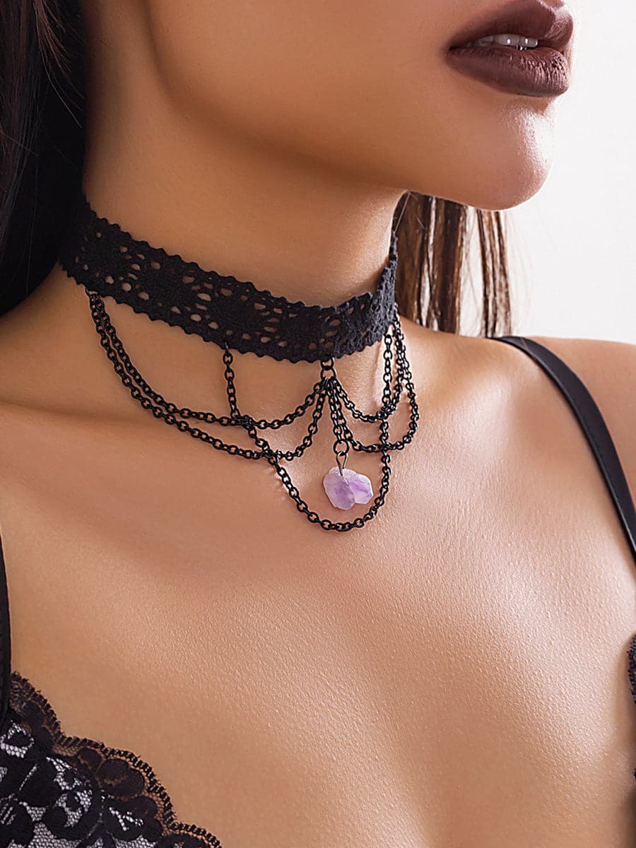 Purple Crystal Pendant Tassel Necklace MSE00163 MISS ORD