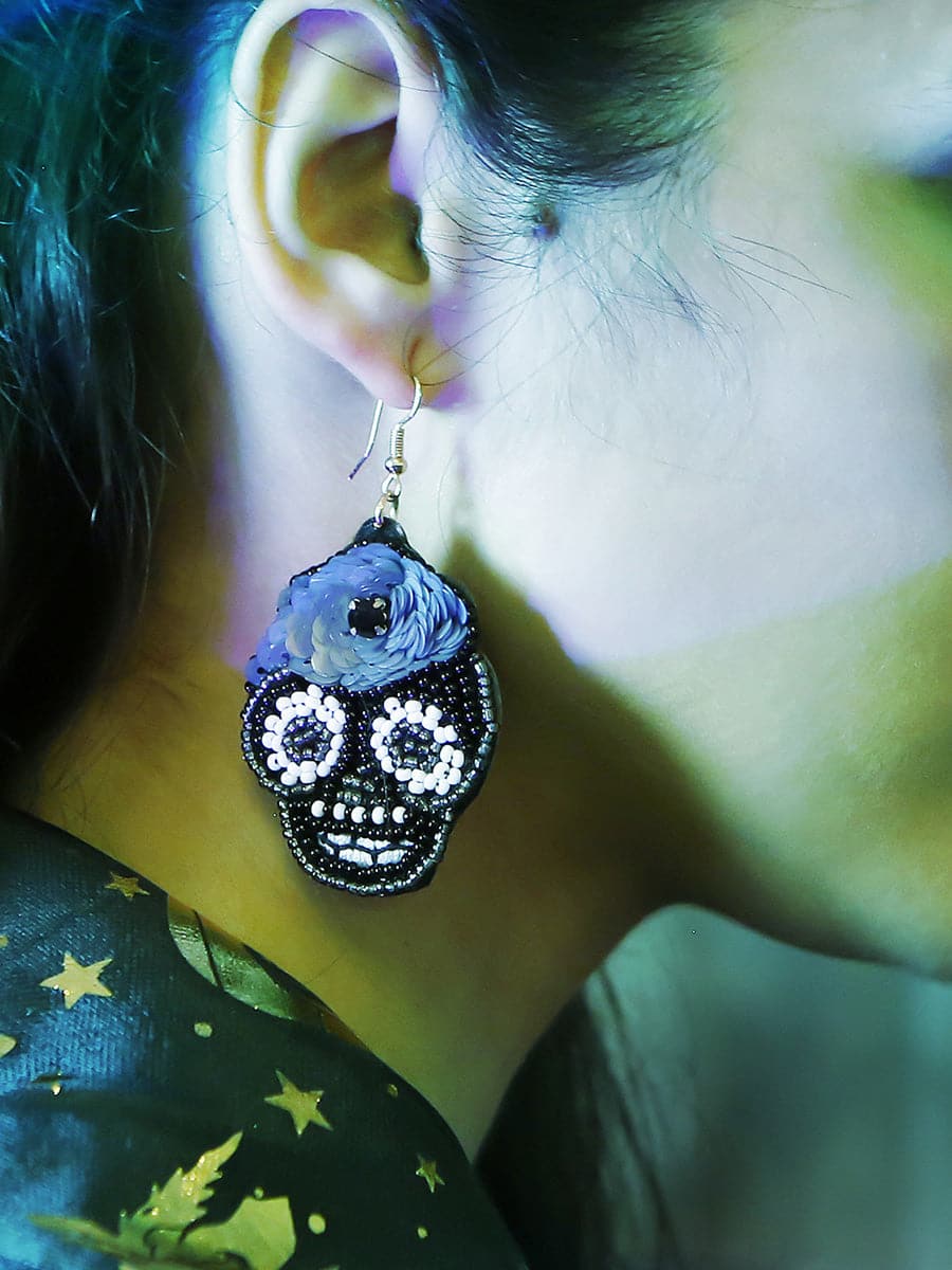 Handmade Beaded Skull Halloween Earrings MSE00154 MISS ORD