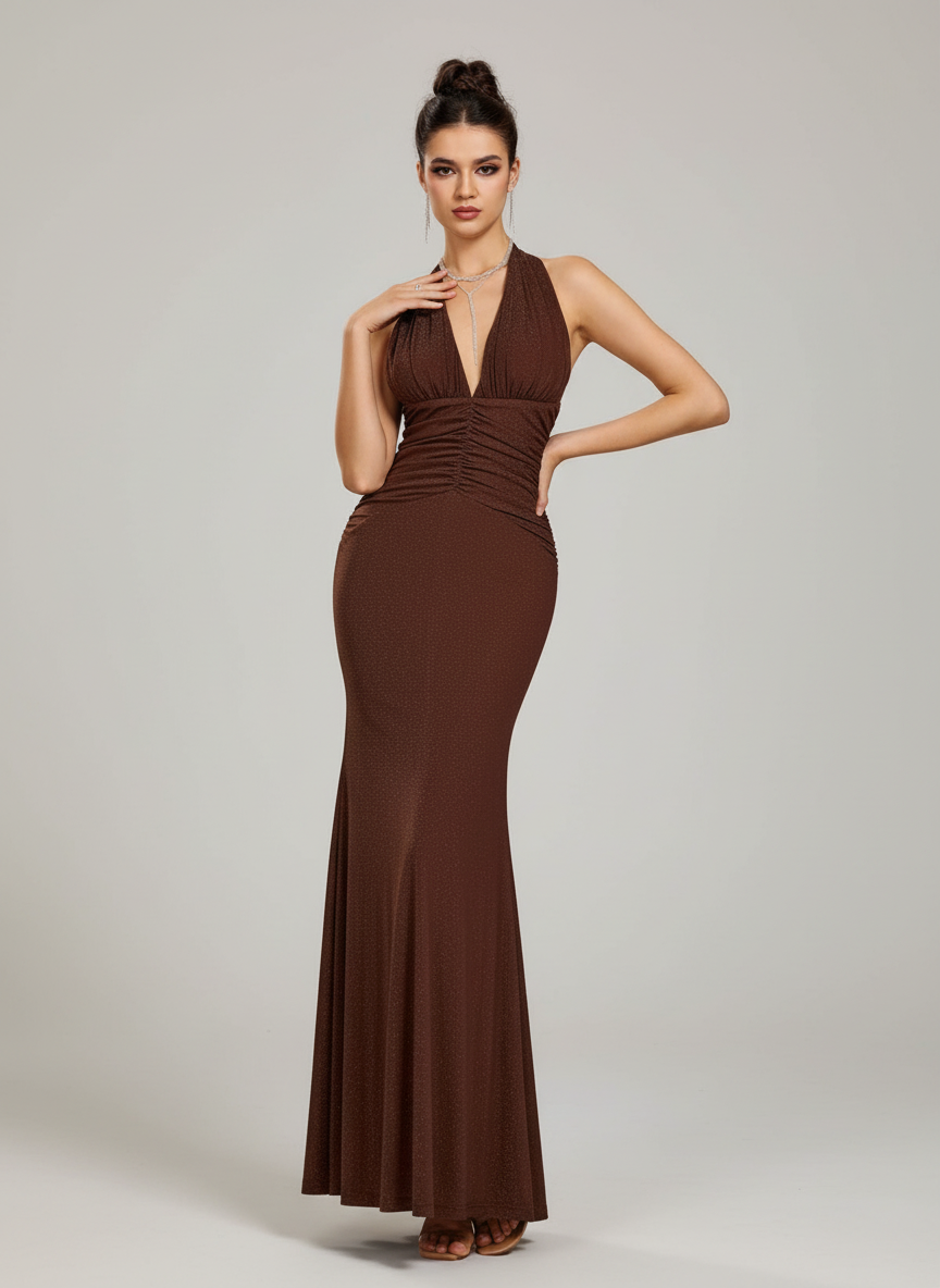brown halter prom dress 32917