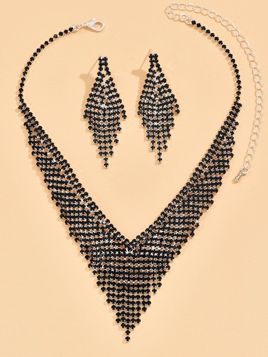 Fashion Tassel Black Crystal Necklace Set MSE00134 MISS ORD