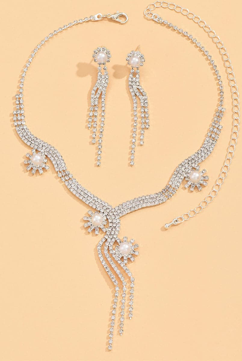 Sparkling Pearl Drop Crystal Rhinestone Necklace Set MSE00137
