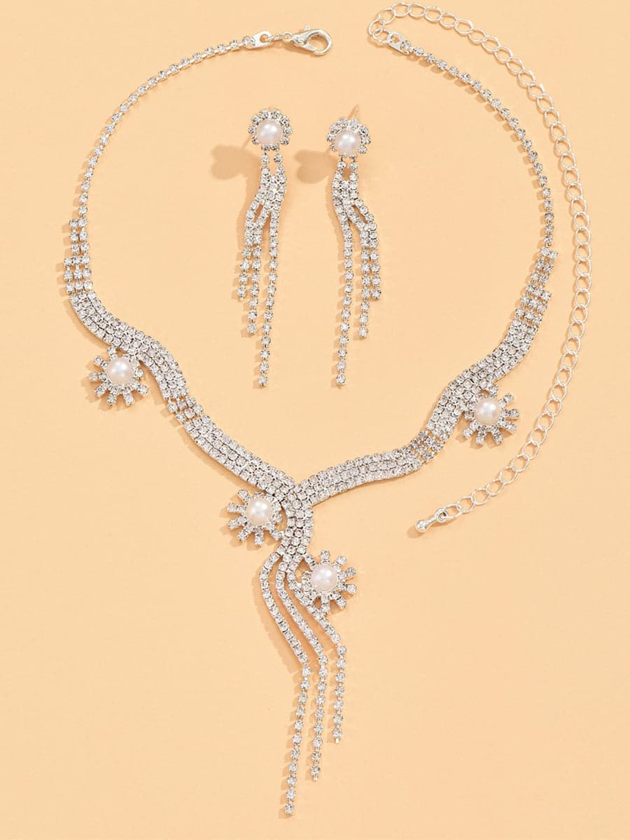 Sparkling Pearl Drop Crystal Rhinestone Necklace Set MSE00137 MISS ORD