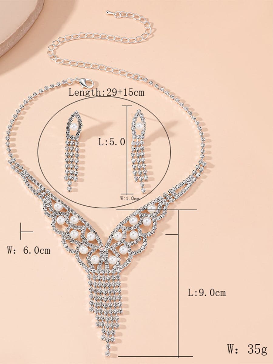 Pearl Tassel Rhinestones Earrings Necklace Set MSE00129 MISS ORD