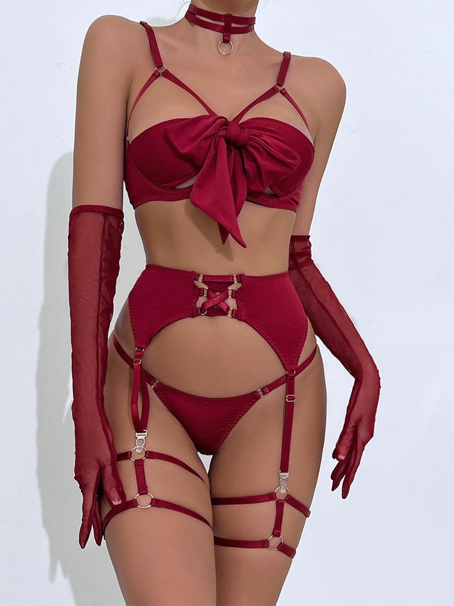 Sexy Garter Hollow Sexy Lingerie Four-piece Set MSL041 - MISS ORD