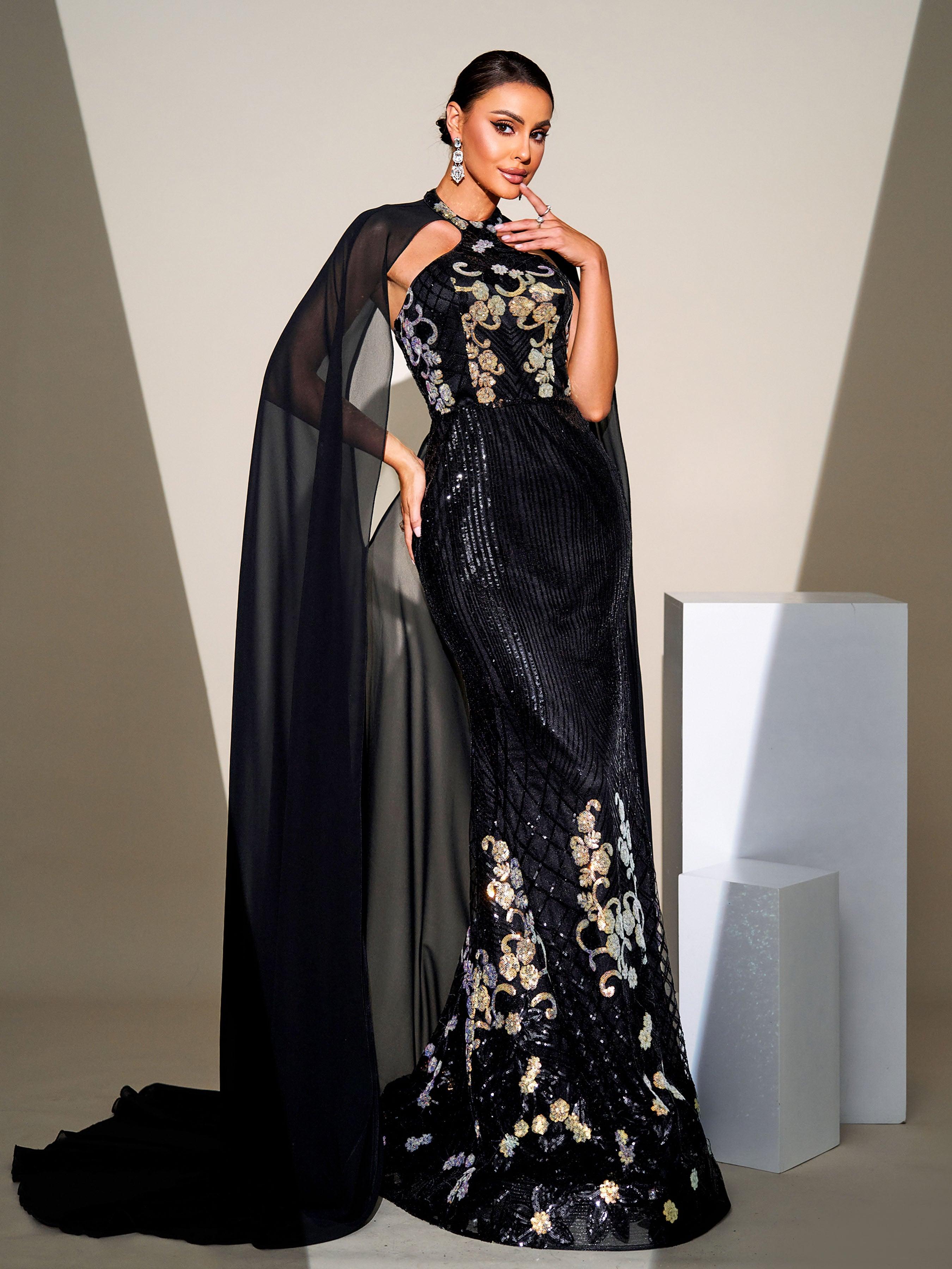 Cape Sleeve Mermaid Sequin Formal Dress DH80100 - MISS ORD