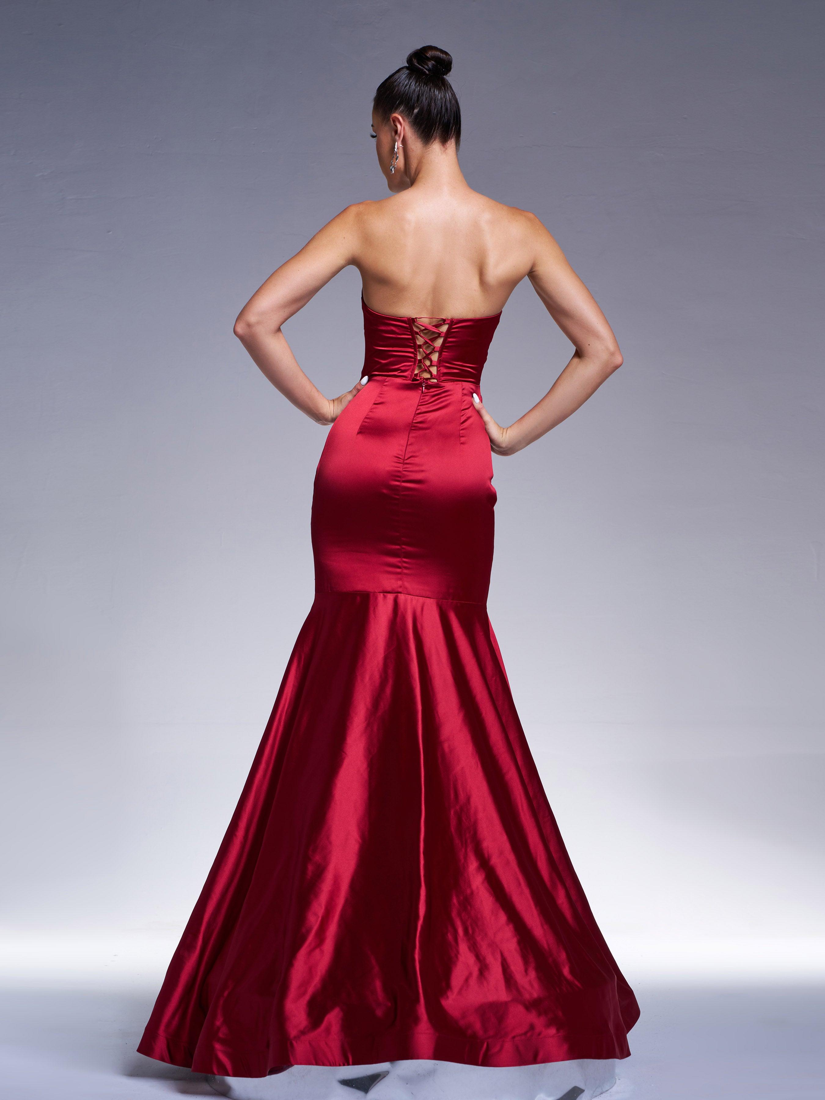 Red Strapless Embroidered Mermaid Evening Dress RX70101 - MISS ORD