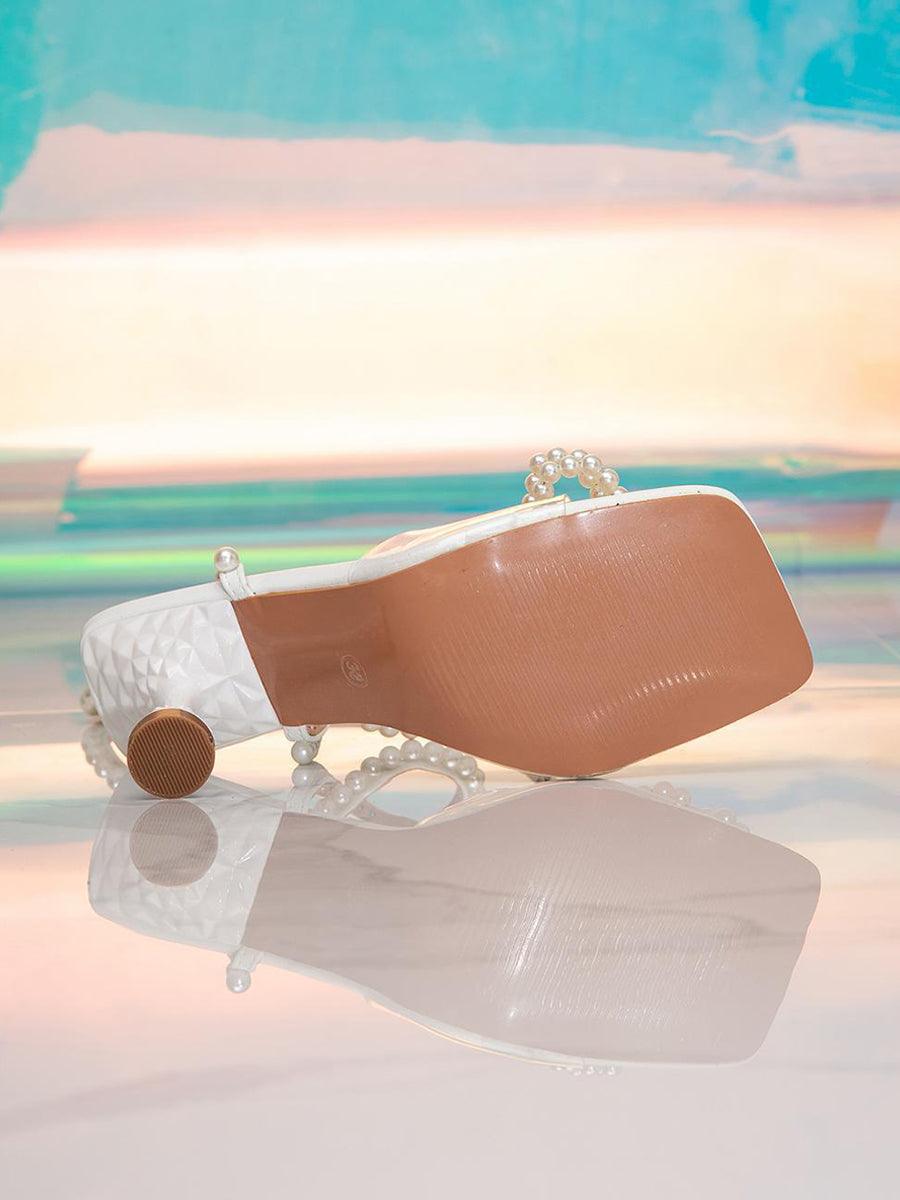 Bow-Knot Inlay Pearl Wine Glass High Heel Sandals MHE1033 - MISS ORD