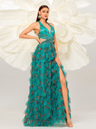 Halter Open Back Floral Tulle Dress DH80068