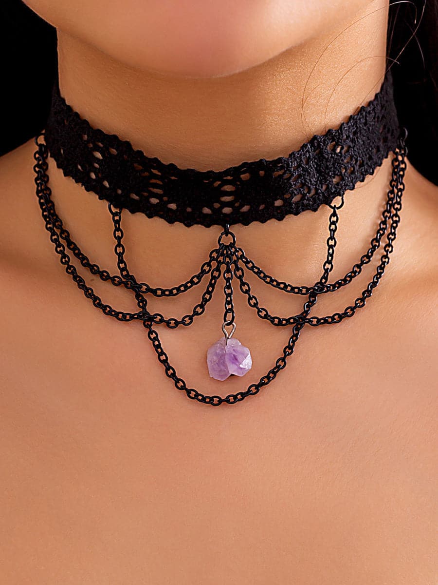 Purple Crystal Pendant Tassel Necklace MSE00163 MISS ORD