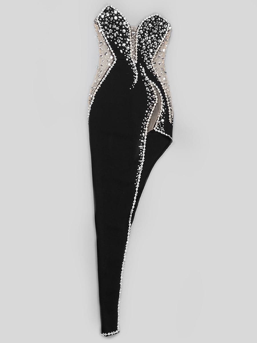 Formal Strapless High Slit Velvet Black Prom Dress MSD0819 MISS ORD