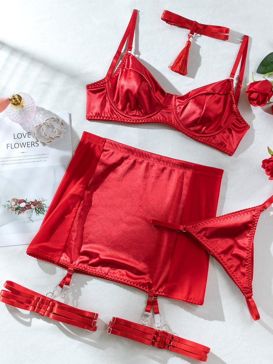 Satin Tassel Sexy Lingerie 4 Piece Set MSL032 - MISS ORD