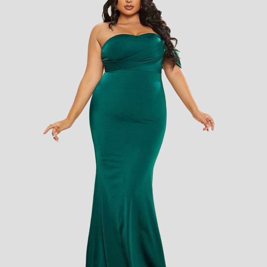 Grünes formelles Kleid aus trägerlosem Meerjungfrau-Strick in Übergröße PWY109