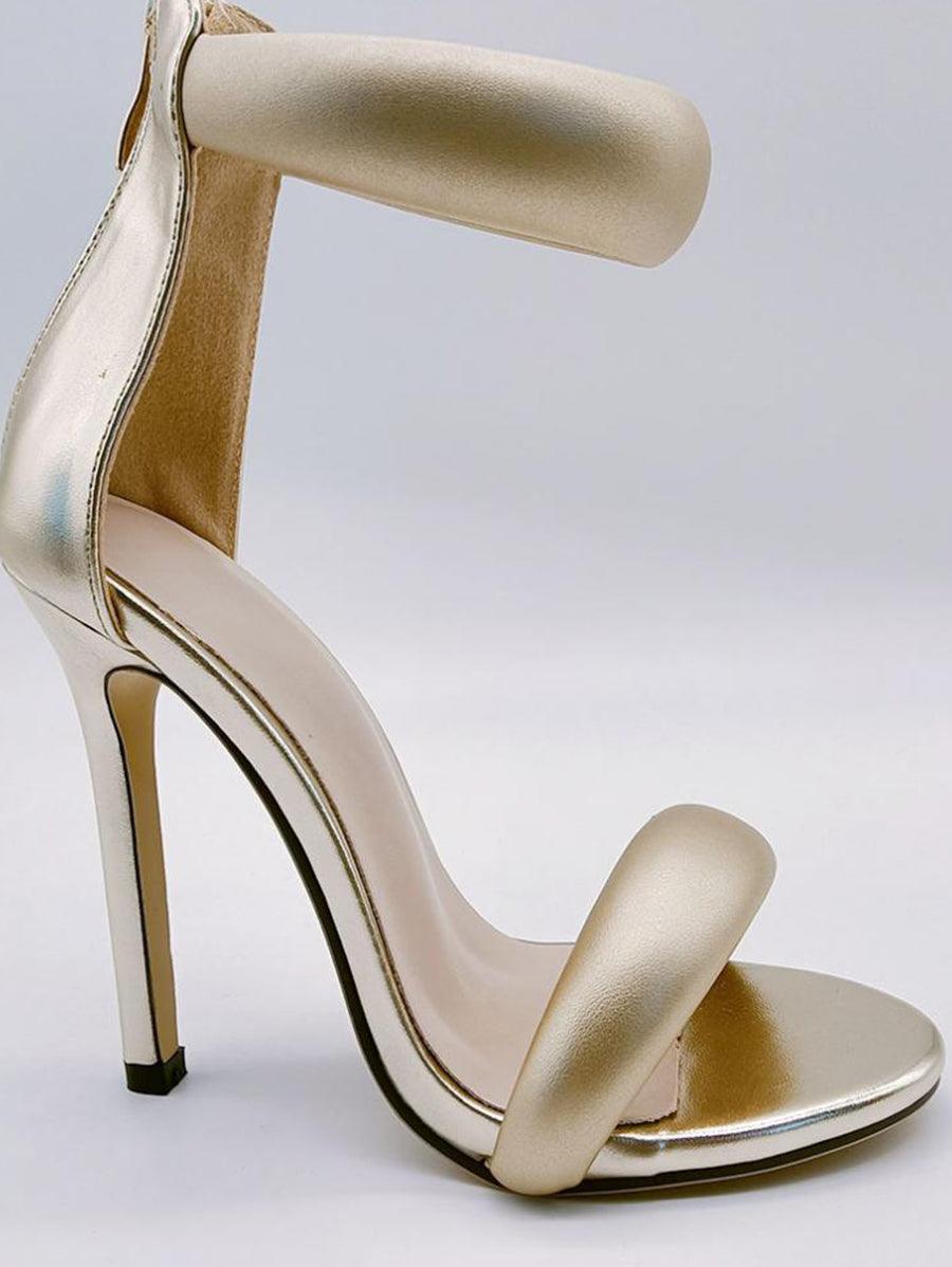 Simple One-Strap Gold Stiletto High Heels MHE4928 - MISS ORD