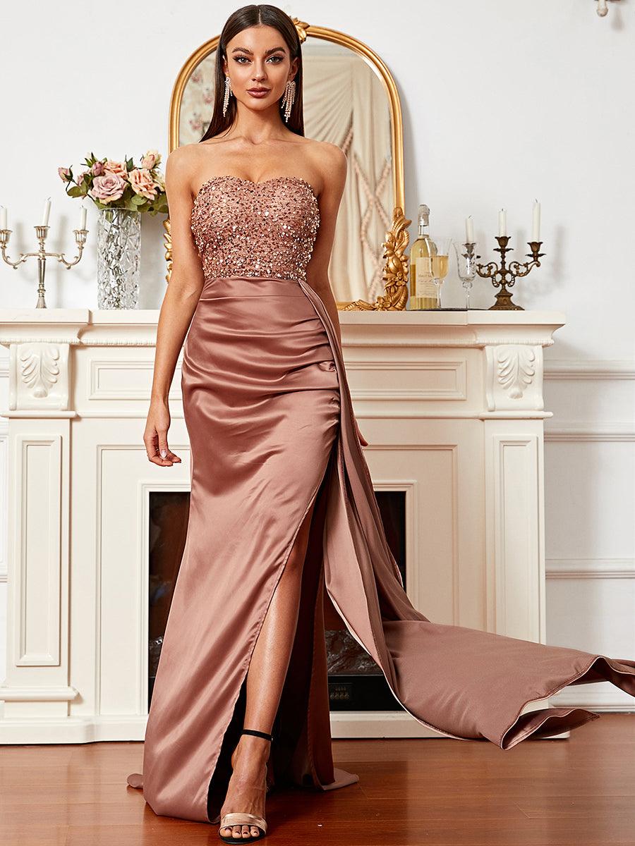 Tube Top High Split Satin Prom Dress XH1964 - MISS ORD