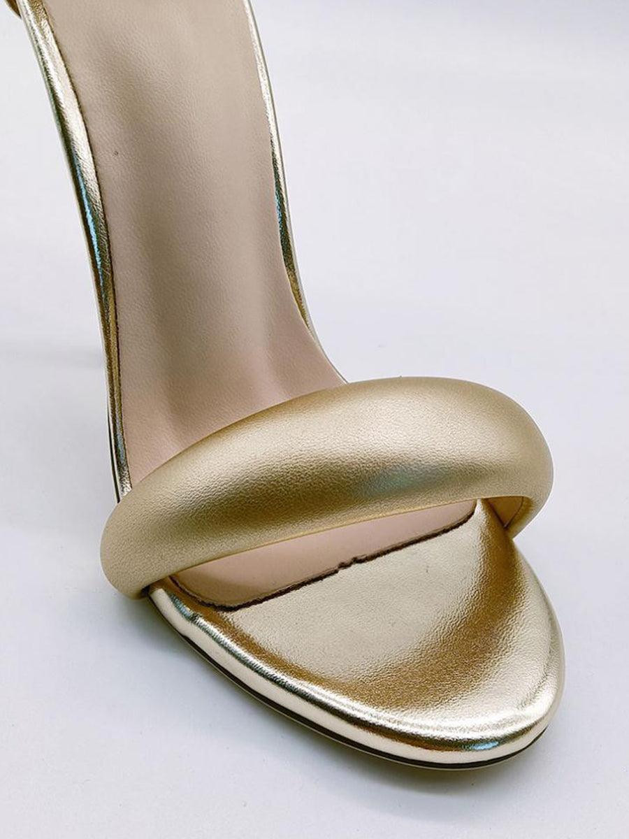 Simple One-Strap Gold Stiletto High Heels MHE4928 - MISS ORD