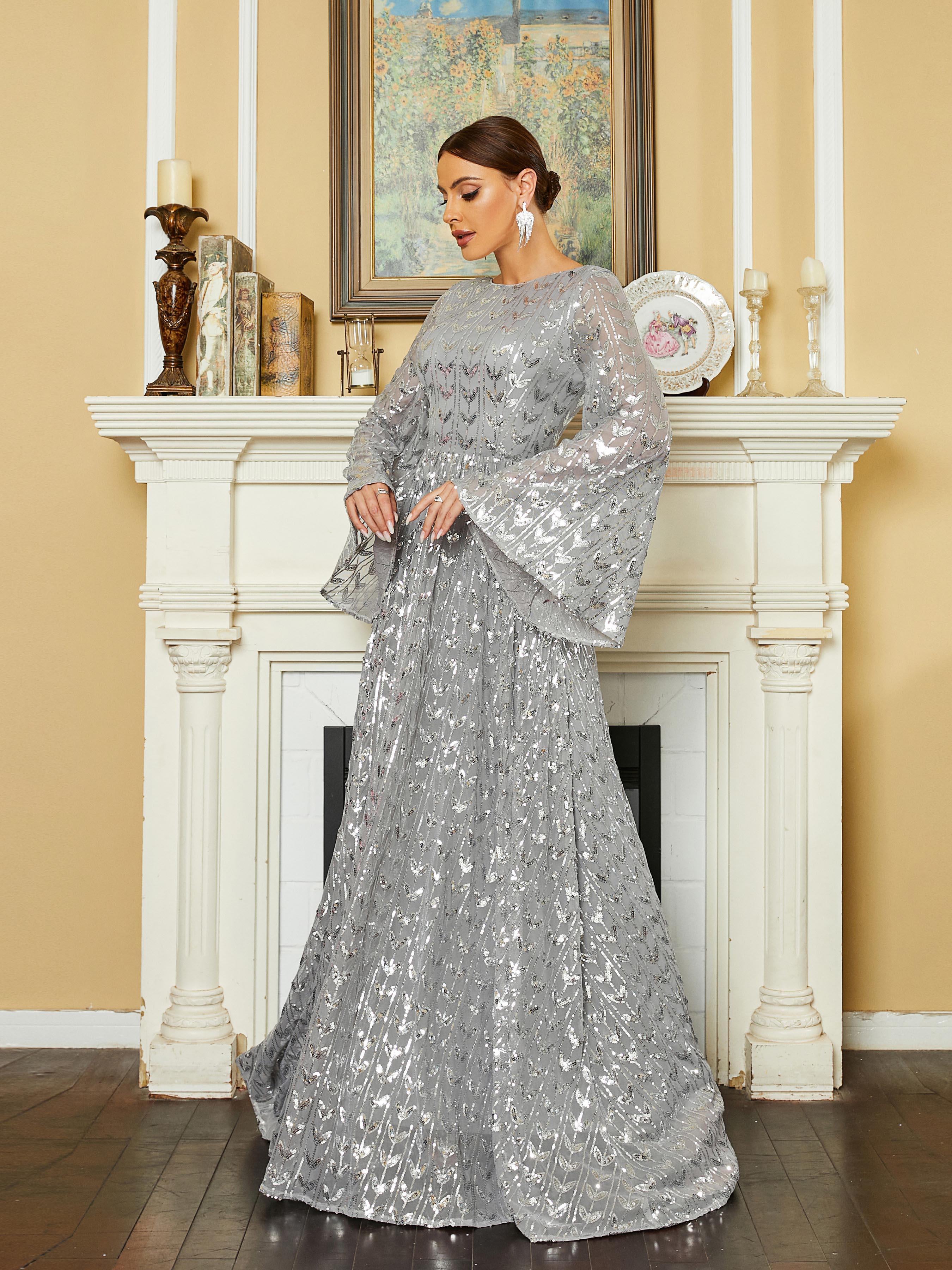Bell Sleeve Backless Sequin Evening Dress RM20603 - MISS ORD