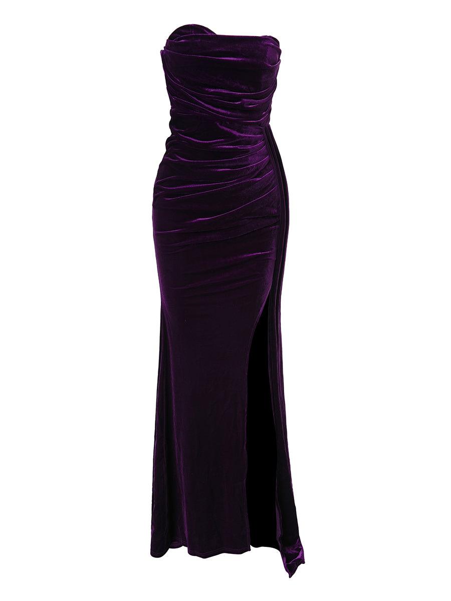 Strapless Velvet Maxi Prom Dress M02119 - MISS ORD