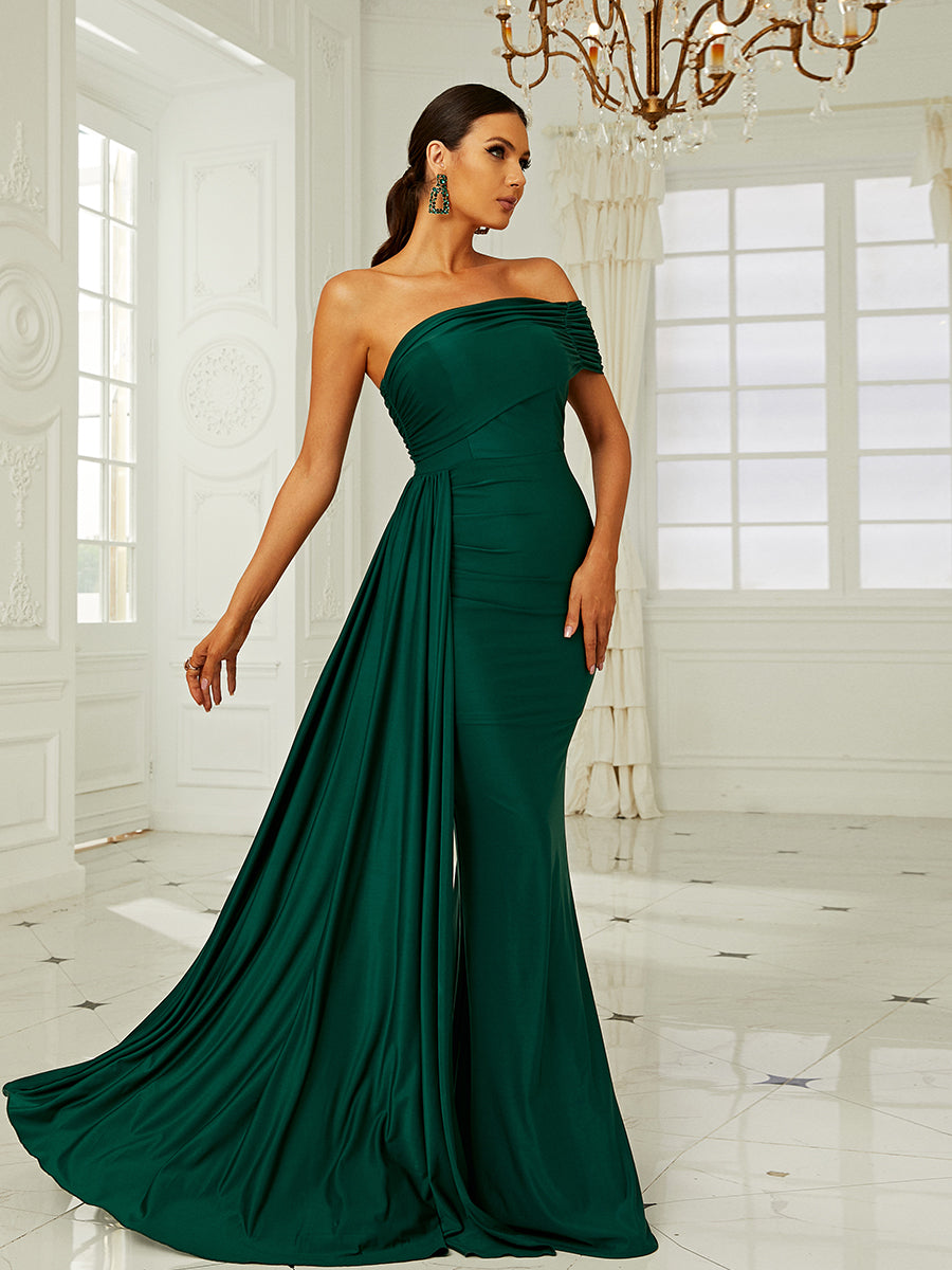 Draping Emerald Green Dress XH2158