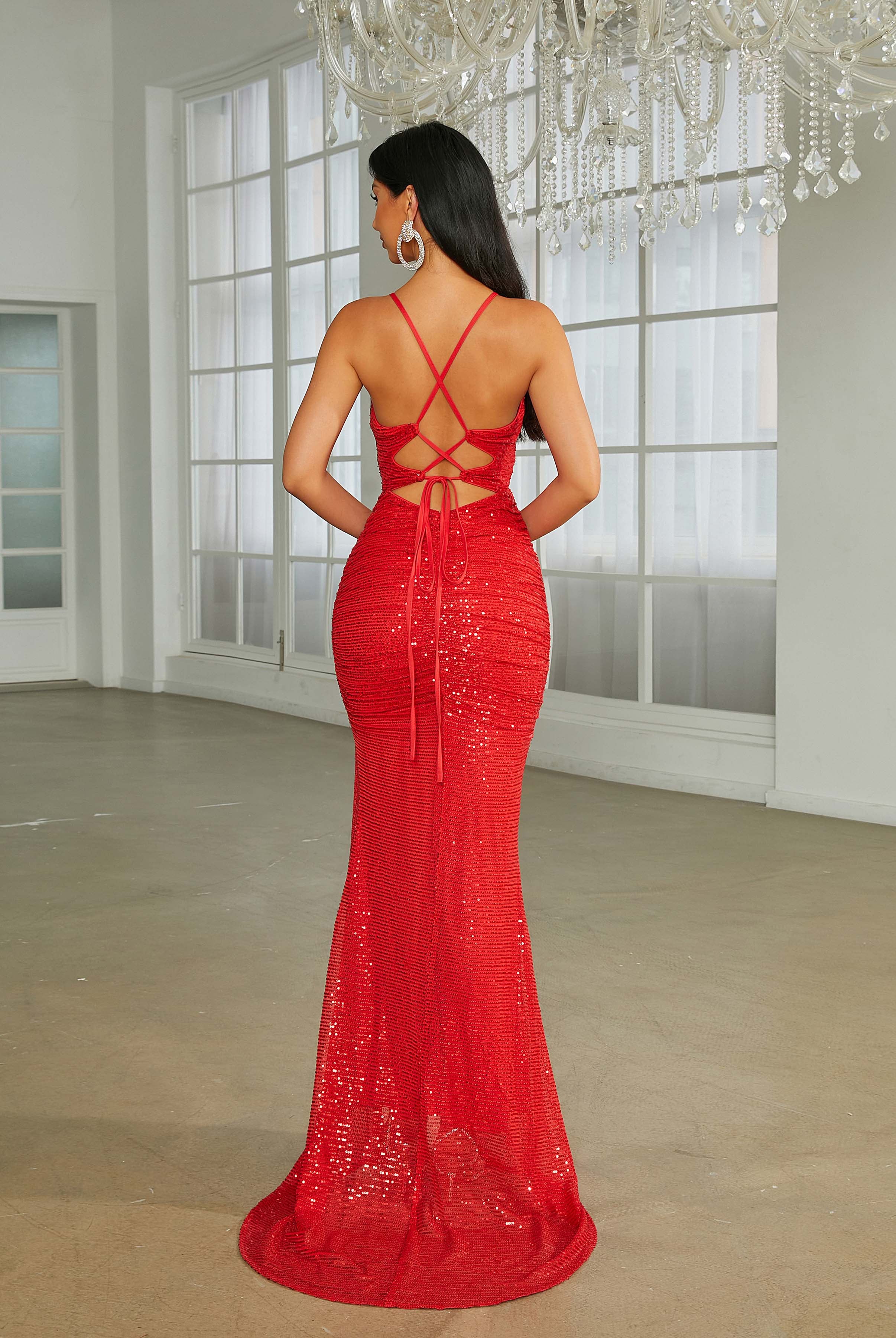 Open Back Cutout Red Prom Dress
