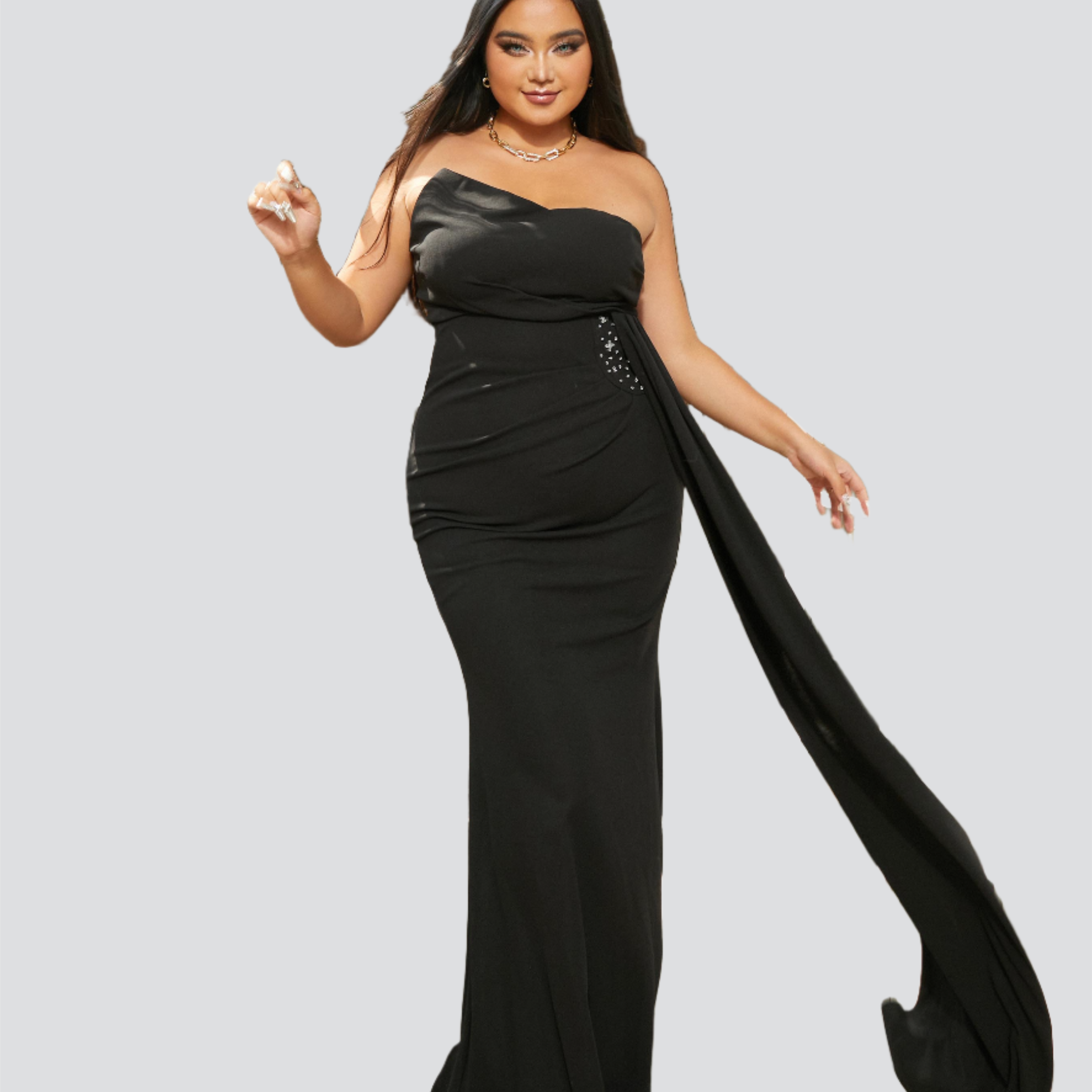 Plus Size Tube Top Sleeveless Mermaid Black Formal Dress PRM21171