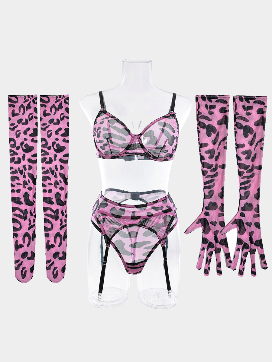 Leopard Print Bra With Gloves Sexy Lingerie Set MSL027 - MISS ORD