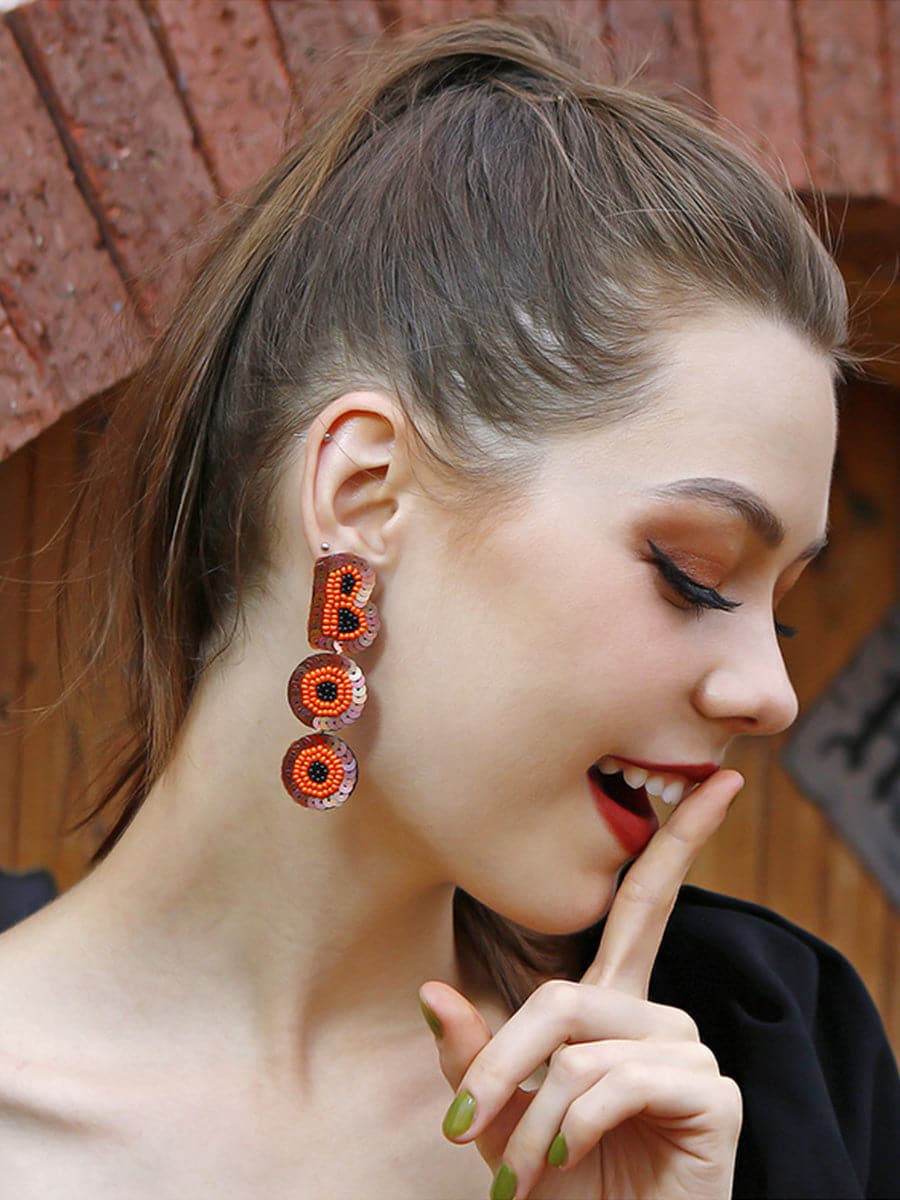 Halloween Sequin BOO Letter Earrings MSE00161 MISS ORD