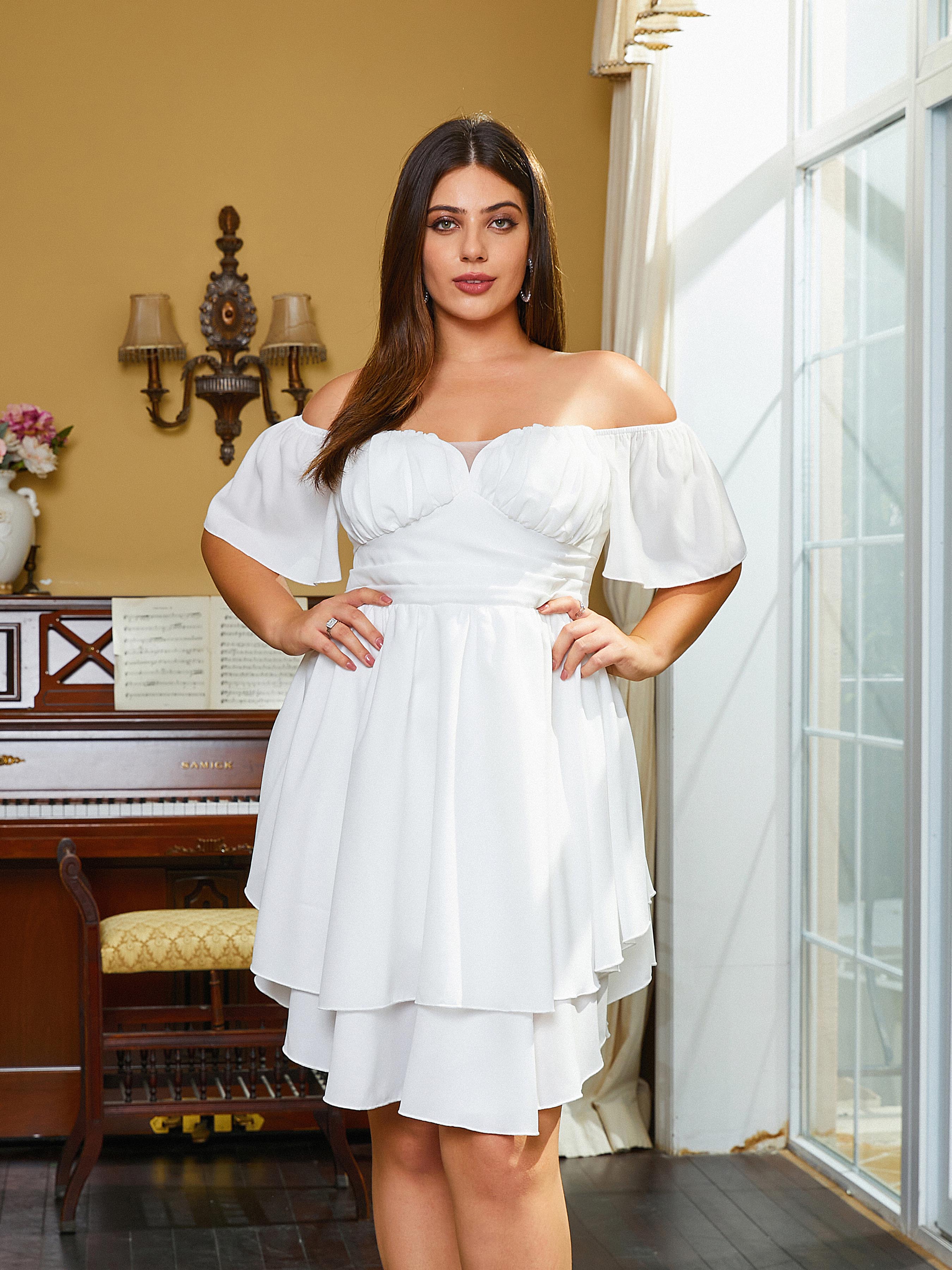 Plus Size A-Line Ruffle Mini White Homecoming Dress