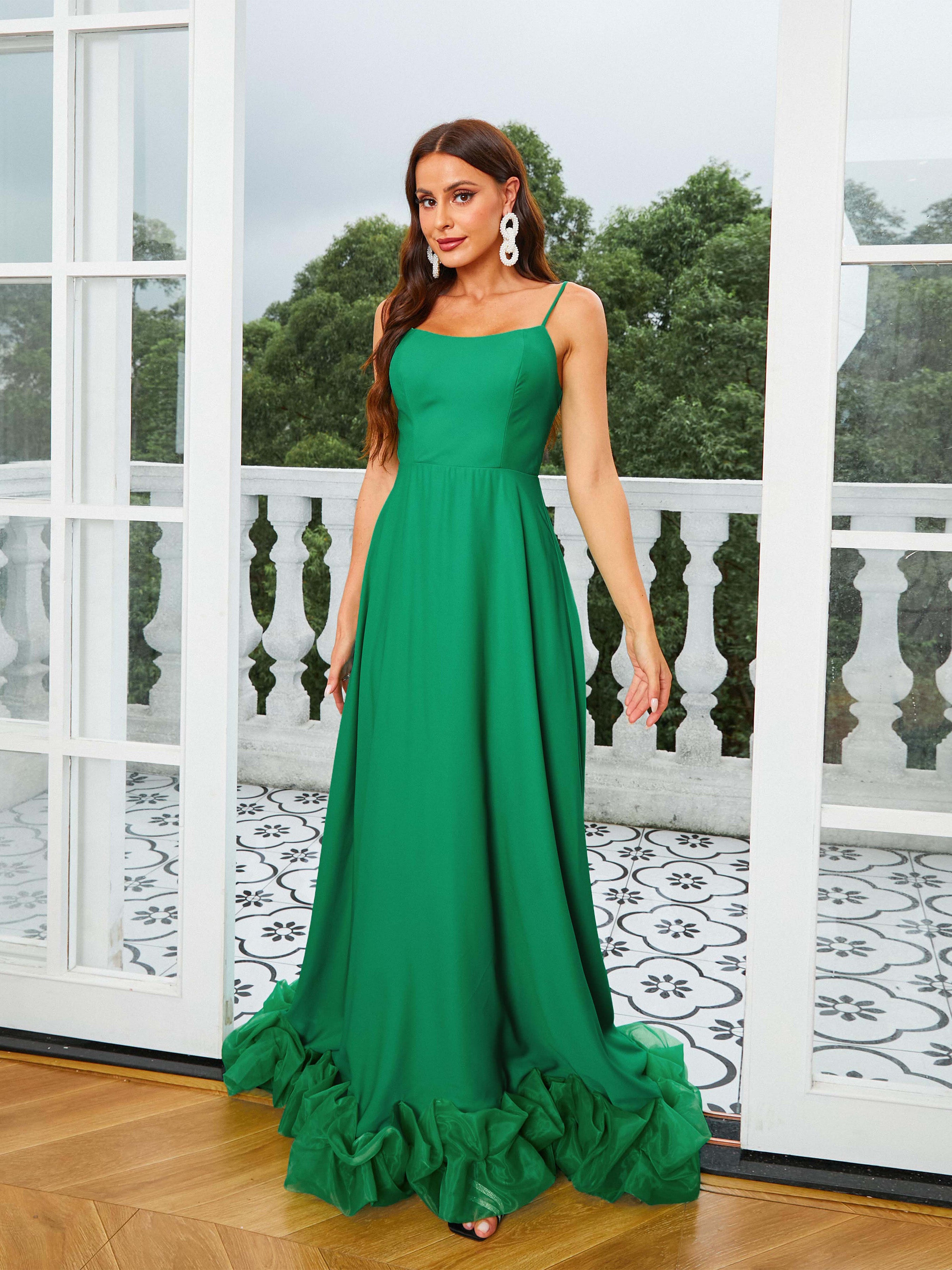 MISSORD Spaghetti Straps Green Prom Dress