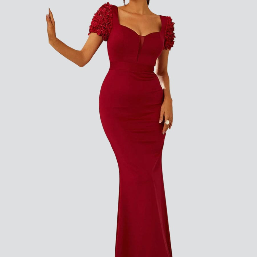 Formales rotes Maxi-Abendkleid im Meerjungfrau-Stil mit Herzausschnitt XH2204