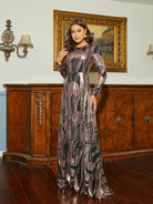 Long Sleeve Sequin Apricot Evening Dress XJ1494