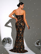 Tube Top Embroidery Black Sequin Evening Dress RH30932